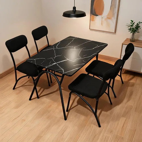 Miniatura 11 de GarveeHome Juego de mesa de comedor de 5 piezas para 4, mesa de cocina moderna con 4 sillas de bouclé, mesa de comedor rectangular con estante