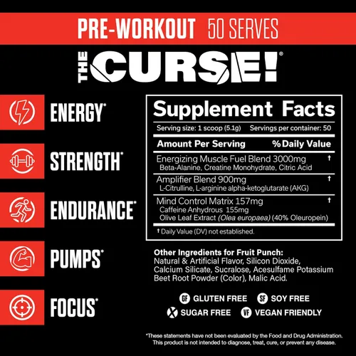 Miniatura 2 de JNX SPORTS The Curse! Fruit Punch - Polvo de preentrenamiento con creatina, preentrenamiento de energía extrema para hombres y mujeres, 50
