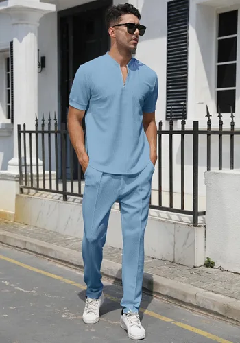 Miniatura 31 de FZNHQL Conjunto deportivo de moda para hombre, 2 piezas, casual, atlético, para correr, manga corta/larga, conjunto para hombre