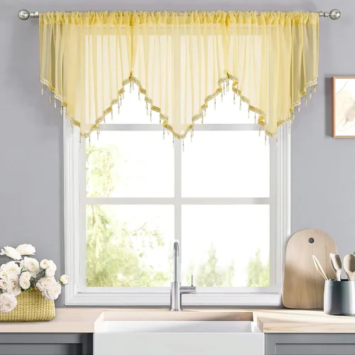 Miniatura 16 de WUBODTI Cortinas transparentes con cenefa con cuentas negras para ventanas, 1 unidad, cenefas de cortina semitransparentes para dormitorio y cocina