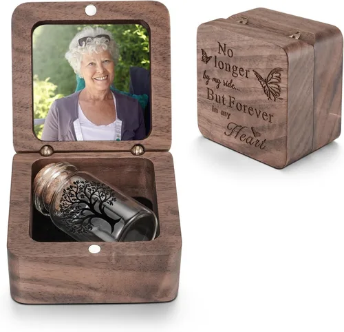 Miniatura 16 de SOITIS Small Urns for Human Ashes Keepsake Stainless Steel Mini Urns for Human Ashes Wooden Box Sharing Tree of Life Ashes Keepsake Cremation Urns