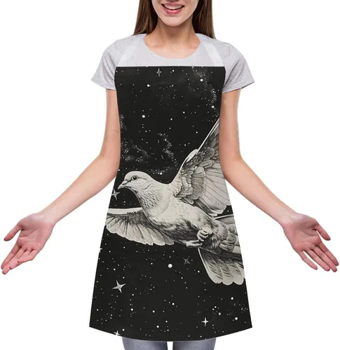 Miniatura 3 de MUSM Apron for Adults - 27.6 X 31.5 Inch, Heavy-Duty Polyester Aprons with Two Large Pockets, Waterproof Star Bird Print Kitchen Apron for Cooking