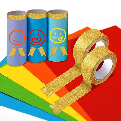 Miniatura 4 de 3 rollos de cinta con purpurina dorada, cinta Washi con purpurina dorada de 0.591 in por 16.4 ft, total 49.2 ft/17.5 yardas, para álbumes