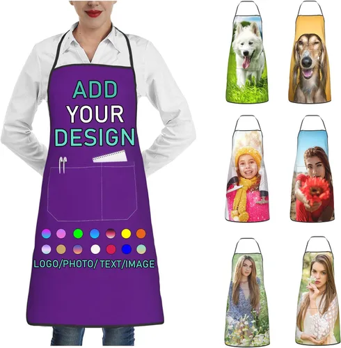 Miniatura 41 de Delantal personalizado con 2 bolsillos, personalizable con nombre, texto, logotipo, foto, cocina, horneado, delantal de cocina para mujeres y hombres