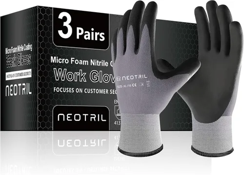 NEOTRIL - Guantes de trabajo de seguridad con revestimiento de nitrilo de microespuma, 3/6/12/36 pares, guantes de nailon transpirable para hombres