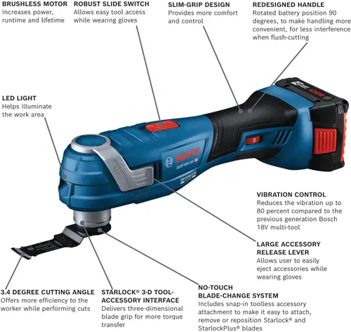 Miniatura 2 de BOSCH GOP18V-34B12 Kit multiherramienta oscilante StarlockPlus® de 18V sin escobillas con (1) batería de alimentación estándar de 2 Ah