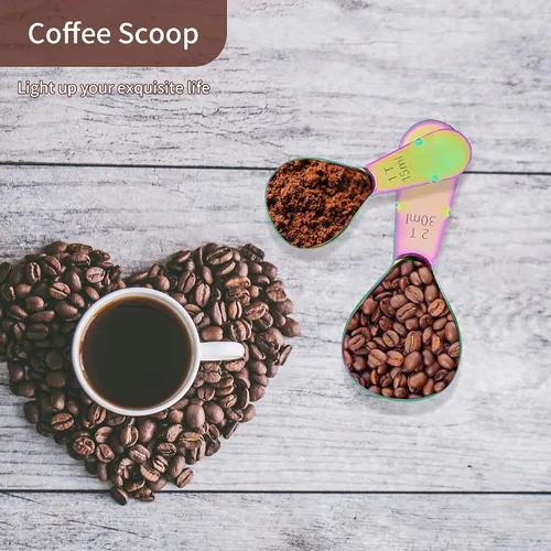 Miniatura 6 de Juego de 2 cucharas de café de acero inoxidable (1 cucharada, 2 cucharadas) Cucharas de café duraderas con mango ergonómico, cucharada de medición