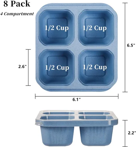 Miniatura 2 de Cididu Paquete de 8 loncheras Bento de 4 compartimentos, contenedor de preparación de comidas, caja de aperitivos dividida reutilizable con tapa