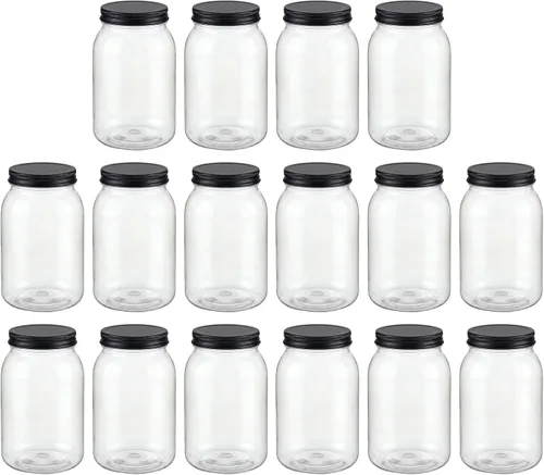 Miniatura 9 de novelinks Tarros de plástico transparente de 32 onzas con tapas, paquete de 6 tarros grandes de plástico con tapas de 32 onzas, recipientes Negro