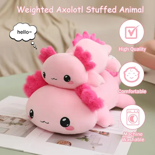 Miniatura 2 de SQEQE Peluche de ajolote con peso, animal de peluche de ajolote con peso, lindo juguete de almohada rosa suave, regalo para niños y adultos, 9.8
