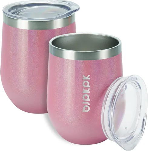 Miniatura 21 de BJPKPK 2 vasos de vino aislados de 12 onzas, tazas de café al vacío de doble pared de 12 onzas con tapa, vasos de vino de acero inoxidable A-verde