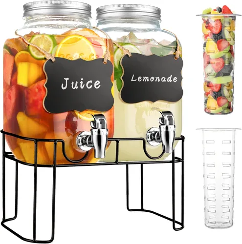 Dispensadores de bebidas de vidrio de 1 galón para fiestas, dispensador de bebidas de limonada con soporte y grifo para barbacoa, picnic, fiesta