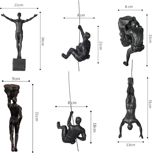 Miniatura 2 de Juego grande de 6 hombres trepadores de pared, 6 hombres escaladores negros + 3 rocas para ocultar uñas, decoración de pared, arte de pared