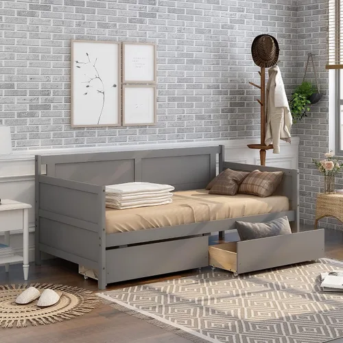Miniatura 8 de Sofá cama individual con dos cajones de almacenamiento, marco de sofá cama de madera sólida con soportes de listones de madera, muebles