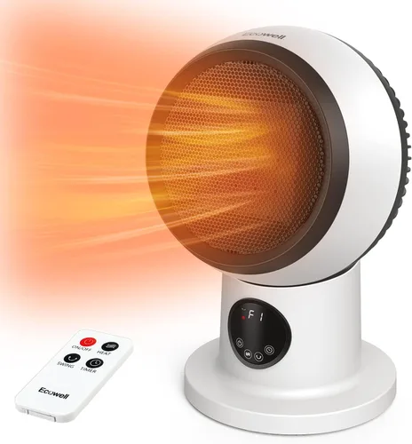 ECOWELL Combo de calentador y ventilador moderno compacto de 15 pulgadas, calentadores de espacio de cerámica PTC de 1500 W para uso en interiores