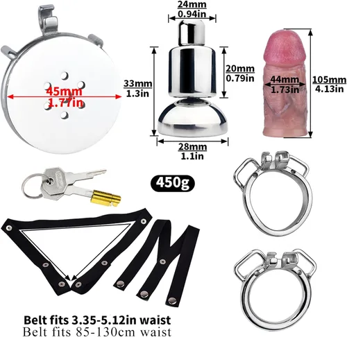 Miniatura 2 de AMAZBEE Jaula de castidad plana, consolador realista de pene con anillos de pene circulares, pequeña jaula invertida para pene Sissy Cock Jaula SM