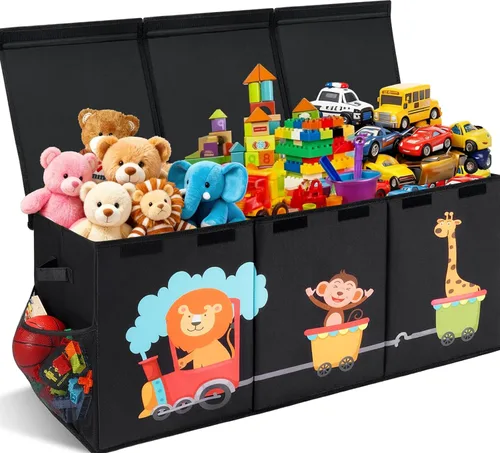 Caja de juguetes XL - Contenedores de almacenamiento de juguetes con tapas, baúl plegable para niños y niñas, organizador de juguetes grandes con