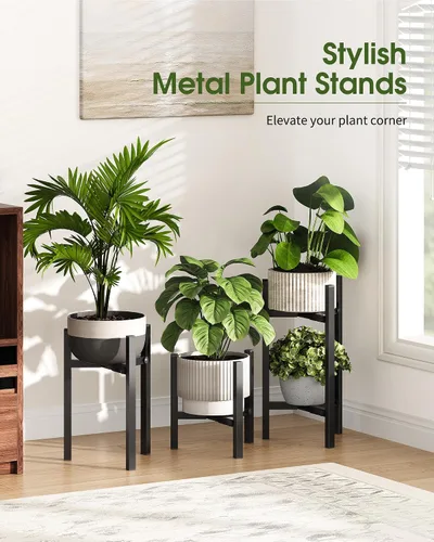 Miniatura 8 de Paquete de 3 soportes para plantas ajustables para interiores, soporte moderno de metal para plantas de interior, soportes resistentes para plantas