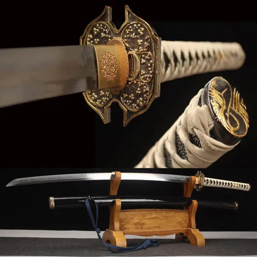 -Samurai Katana Espada japonesa hecha a mano, práctica, acero al carbono 1095, templada, espiga completa, muy afilada, cuchillo listo para combate