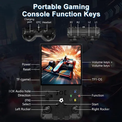 Miniatura 8 de R36Max - Consola de juegos portátil, mini consola de juegos de mano retro, consola de videojuegos IPS de 4.0 pulgadas con tarjeta TF de 64 GB más