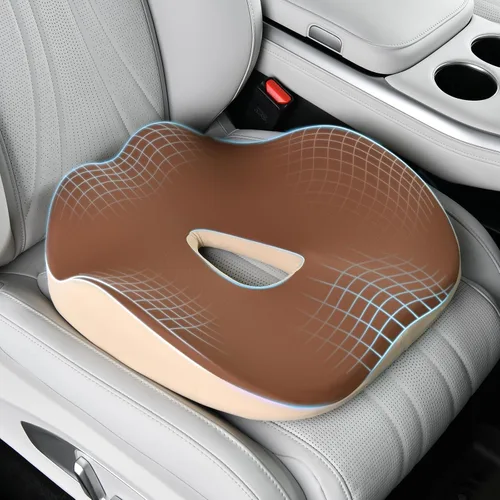 Miniatura 27 de Coverado Cojín de asiento de automóvil y almohada de apoyo lumbar, de una pieza, de piel de napa, espuma viscoelástica, ergonómico, para el dolor