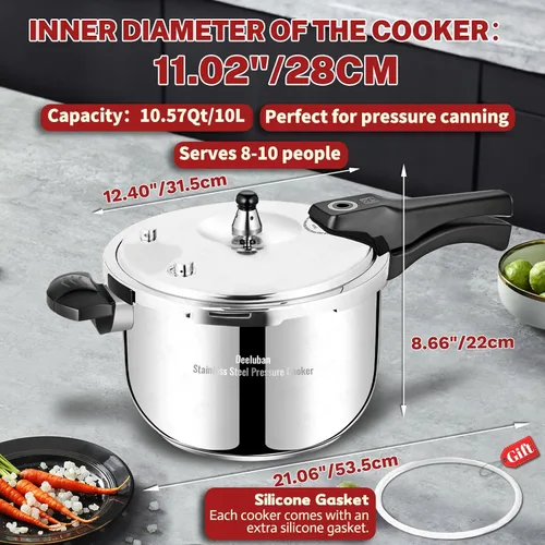 Miniatura 7 de Olla a presión de acero inoxidable de 10 cuartos de galón para todas las estufas, compatible con inducción, grado alimenticio, resistente