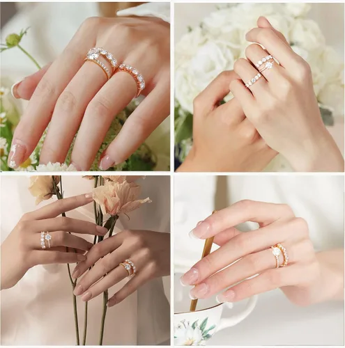 Miniatura 3 de SMILEST 5 Stone Moissanite Rings for Women, D Color VVS1 Clarity Brilliant Round Lab Created Diamond Rings 14K White Yellow Rose Gold Vermeil