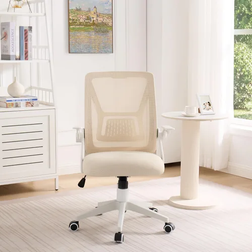 Miniatura 2 de VECELO Silla de oficina ergonómica giratoria de respaldo medio con brazos ajustables, soporte lumbar de malla para trabajo de computadora