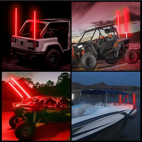 Miniatura 6 de 2 PIEZAS 1.2M Luz LED Roja de Látigo para Camión, BESTZHEYU Luz de Látigo LED de 4 Pies para ATV UTV, Antena de Látigo para RZR Polaris Todoterreno