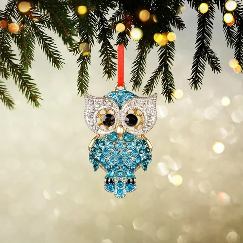 Miniatura 5 de WaaHome Adornos de Navidad de búho verde azulado, regalos para los amantes de los búhos, adornos de recuerdo de búhos de metal para decoración