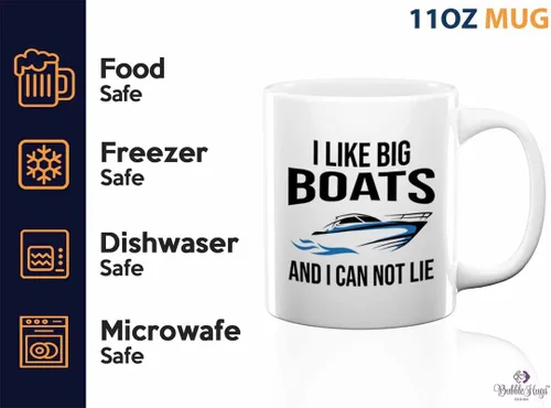 Miniatura 3 de Taza de café Boat Lover de 11 onzas, color blanco, con texto en inglés "I like Big Boats" (I like Big Boats), para amantes del lago, amante del mar