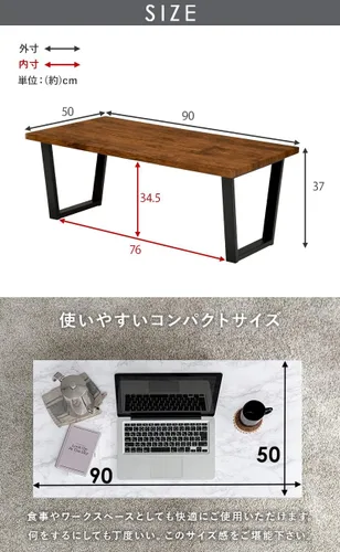 Miniatura 2 de Hagiwara LT-4395MBK Low Table, Center Table, Table, Desk, Marble Top x Steel Legs, Chic Modern, Living Room, Sofa Table, Width 35.4 inches (90 cm)