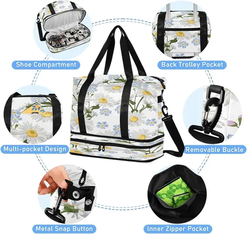 Miniatura 5 de Flradish Forget-me-not Flower Sports Gym Bag,Travel Duffel bag with Wet Pocket & Shoes Compartment Lightweight Waterproof Overnight Bag for Men Women