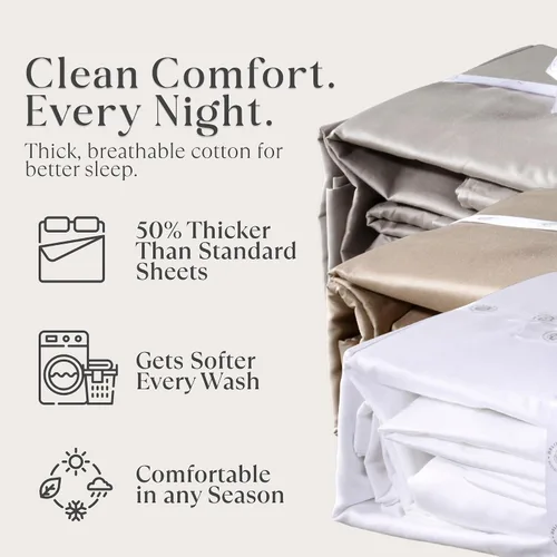 Miniatura 2 de Delilah Home Juego de sábanas de 300 hilos 100 % algodón orgánico, verificado por GOTS y Vegan.org, ropa de cama de satén de 300 hilos,