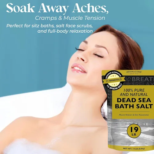 Miniatura 4 de Aromasong Sal del Mar Muerto – Sal de baño de spa – 19 libras de grano fino a granel – 100% pura – Mejor absorción que la sal de Epsom – Remojar