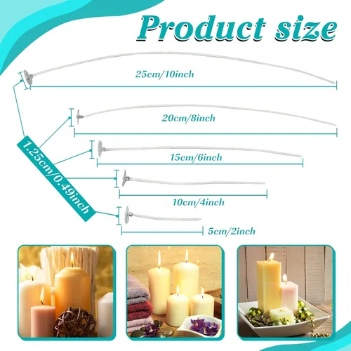 Miniatura 2 de 250 mechas de velas para fabricación de velas de 2, 4, 6, 8, 10 pulgadas, mechas de algodón preenceradas con bajo contenido de humo, suministros