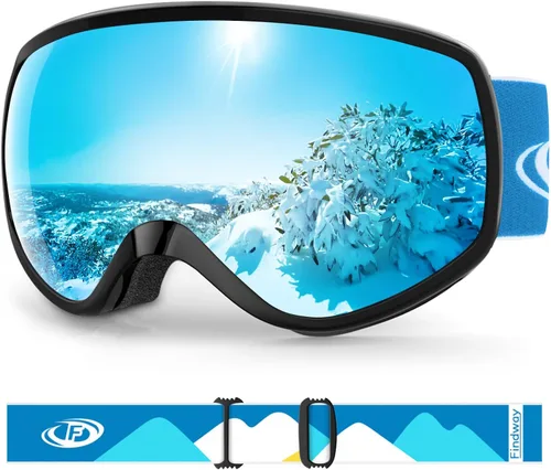 Miniatura 8 de findway Gafas de esquí para niños, gafas de snowboard para niños y niñas de 3 a 12 años Marco negro lente plata (vlt 21%)