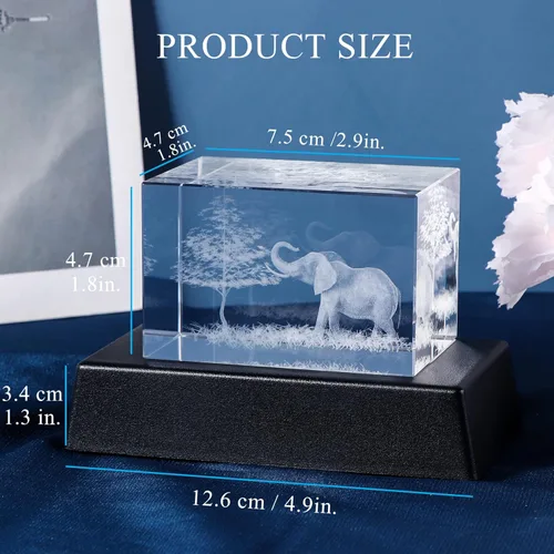 Miniatura 5 de Qianwei Figuras de elefante de cristal 3D Decoración Artículos de colección Estatua de regalo para amantes de los elefantes, regalos del día