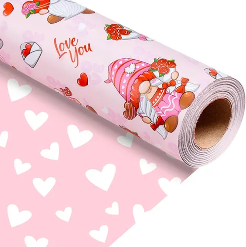 Miniatura 23 de Homeral Rollo de papel de regalo de estraza en relieve, papel de regalo de lujo en 3D con corazón de papel de aluminio rojo para el día de San