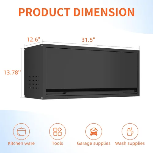 Miniatura 3 de Armario de pared de garaje de metal, armarios de herramientas flotantes con puerta abatible superior, gabinete de almacenamiento colgante de pared