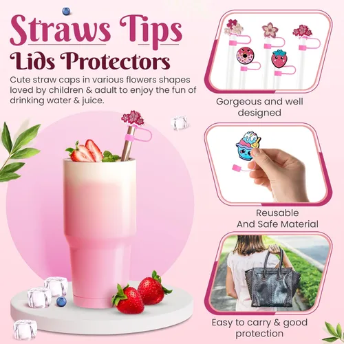 Miniatura 2 de Paquete de 6 fundas de silicona para popotes compatibles con vasos Stanley de 30 y 40 onzas y botellas de agua, tapas de popote reutilizables, a