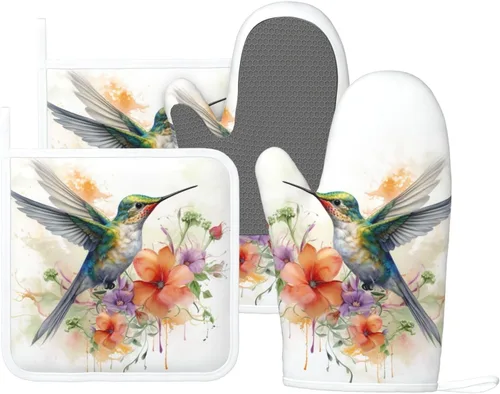 Miniatura 9 de Manoplas de horno y agarradores de ollas de mármol blanco y oro de silicona, accesorios de cocina de 4 piezas, guantes largos resistentes al calor