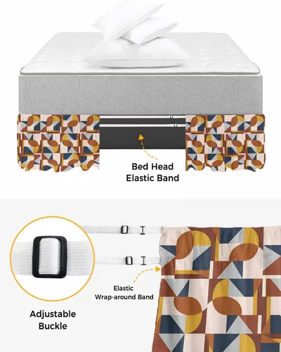 Miniatura 4 de Falda de cama retro moderna, tamaño Queen de 16 pulgadas de caída, ajustable y elástica, plisada, con volantes de lujo para cama base individual