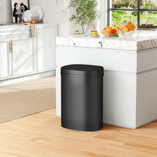 Miniatura 2 de PayLessHere Bote de basura de plástico de 13 galones Negro Tapa automática sin contacto con sensor de movimiento Bote de basura de cocina