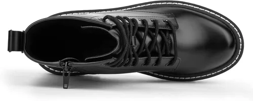 Miniatura 5 de ICHIGO Botines al tobillo de moda para mujer, botas de combate con 8 ojales, cremallera lateral y cordones