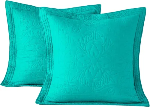 Miniatura 23 de WINLIFE Juego de 2 fundas de almohada acolchadas 100% algodón, estampado floral, tamaño King, color verde