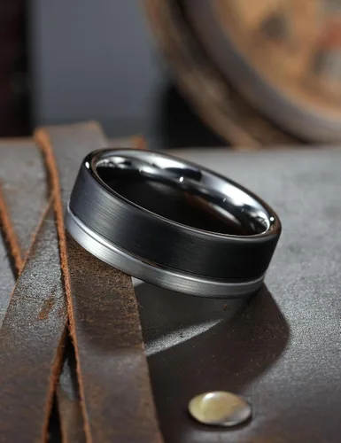 Miniatura 23 de King Will Anillo de boda de carburo de tungsteno para hombre con diseño de ranura, 6/7/0.315 in de ancho, acabado cepillado/pulido para hombre