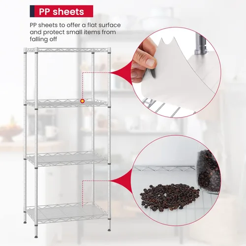 Miniatura 5 de BestOffice Estantería de Almacenamiento Ajustable de 4 Estantes Unidad de Estantería Metálica Estante de Alambre Capacidad de 600 Libras con 4 Cromo