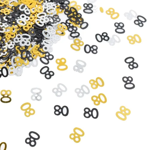 Confeti brillante número 80 para decoración de fiesta de aniversario de 80 cumpleaños, color negro dorado y plateado, 1.59 onzas