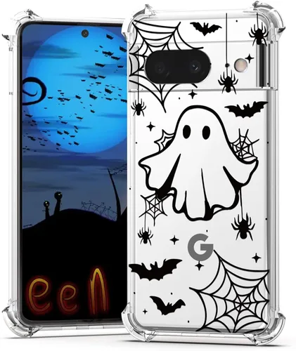 Miniatura 39 de Funda de Halloween para Google Pixel 6A transparente con diseños de murciélagos fantasmas, funda para teléfono para niñas, elegante, delgada, a